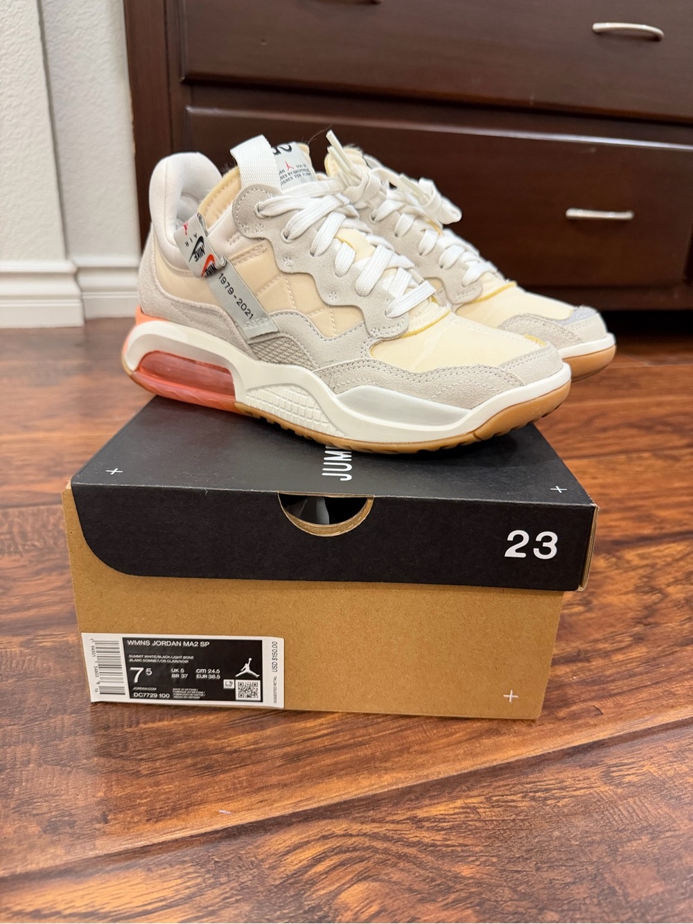 Jordan Women's Cream and Coral Accent Sneakers
